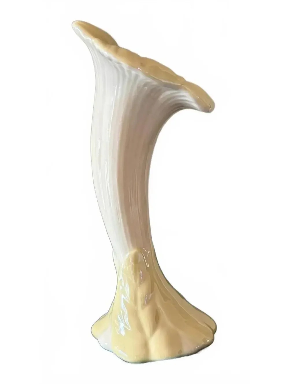 Vintage Belleek Ireland Flower Bud Vase Yellow Lustre 7th Mark 1980-1993